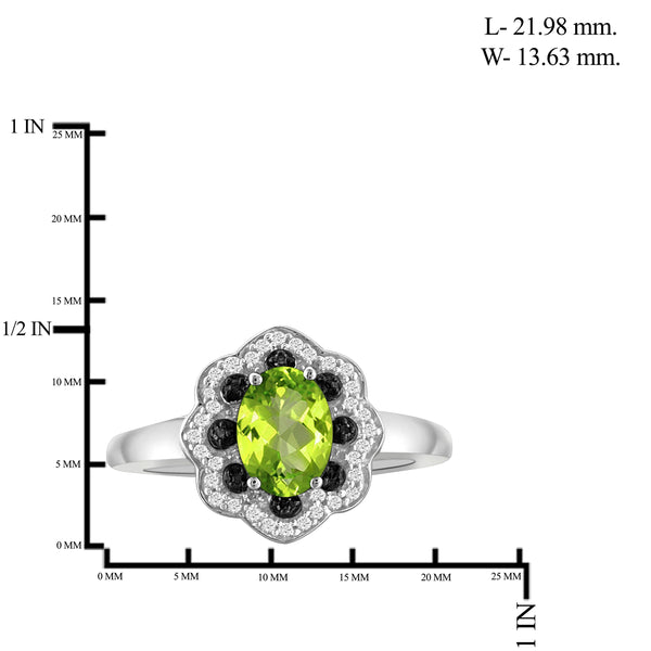 JewelonFire 1 1/3 Carat T.G.W. Peridot & Created White Sapphire And Black Diamond Accent Sterling Silver Ring - Assorted Colors