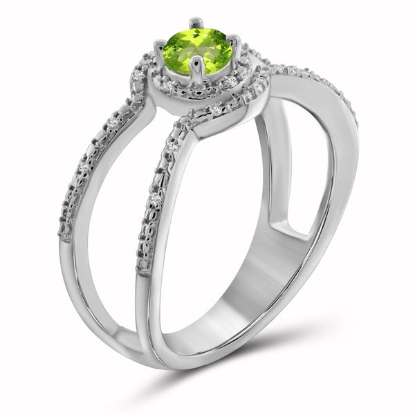 JewelonFire 1/4 Carat T.G.W. Peridot And White Diamond Accent Sterling Silver Ring - Assorted Colors