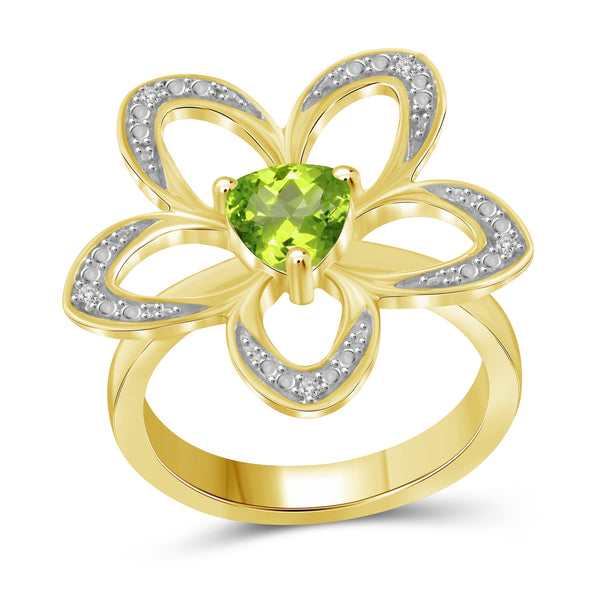 JewelonFire 1.00 Carat T.G.W. Peridot And White Diamond Accent Sterling Silver Ring - Assorted Colors