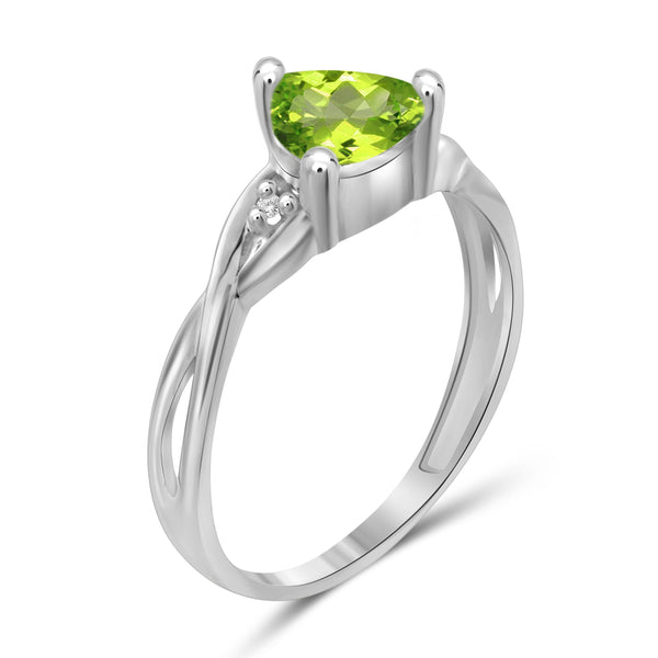 JewelonFire 1 1/2 Carat T.G.W. Peridot And White Diamond Accent Sterling Silver Ring - Assorted Colors