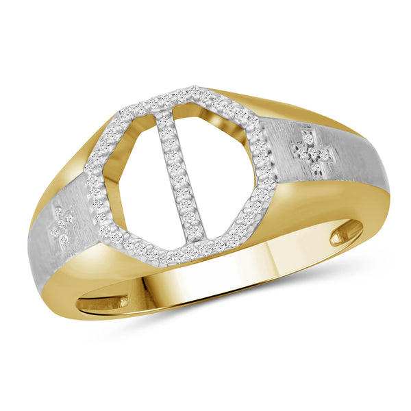 JewelonFire 1/7 Carat T.W. White Diamond Two Tone Silver Men's Ring