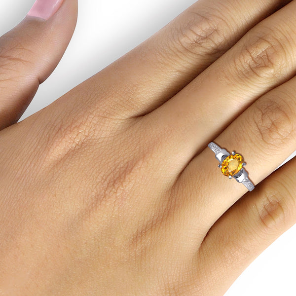 JewelonFire 1.00 Carat T.G.W. Citrine And White Diamond Accent Sterling Silver Ring - Assorted Colors