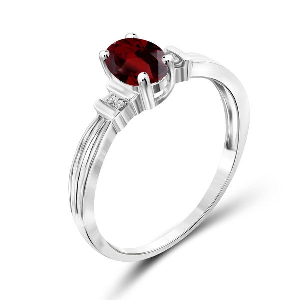 JewelonFire 1.00 Carat T.G.W. Garnet And 1/20 Carat T.W. White Diamond Sterling Silver Ring - Assorted Colors