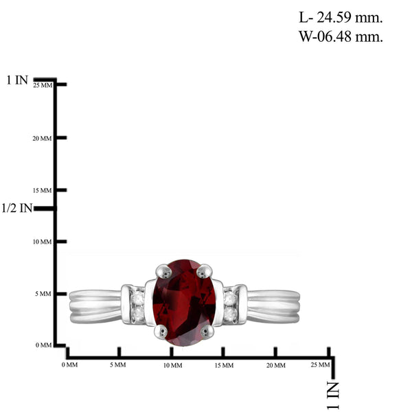 JewelonFire 1.00 Carat T.G.W. Garnet And 1/20 Carat T.W. White Diamond Sterling Silver Ring - Assorted Colors