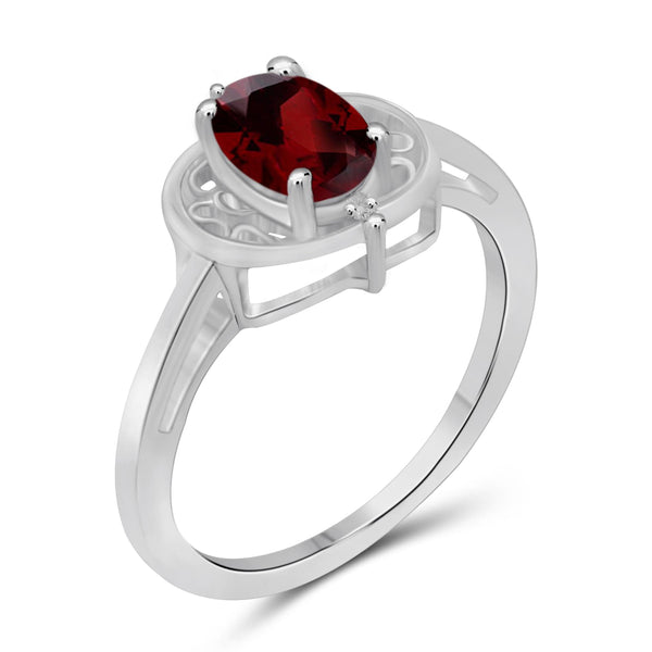 JewelonFire 1.00 Carat T.G.W. Garnet And White Diamond Accent Sterling Silver Ring - Assorted Colors