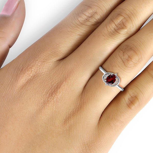 JewelonFire 1.00 Carat T.G.W. Garnet And White Diamond Accent Sterling Silver Ring - Assorted Colors