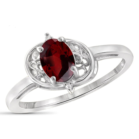 JewelonFire 1.00 Carat T.G.W. Garnet And White Diamond Accent Sterling Silver Ring - Assorted Colors