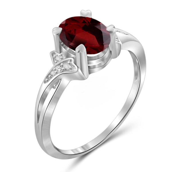 JewelonFire 1 1/2 Carat T.G.W. Garnet And White Diamond Accent Sterling Silver Ring - Assorted Colors