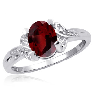 JewelonFire 1 1/2 Carat T.G.W. Garnet And White Diamond Accent Sterling Silver Ring - Assorted Colors