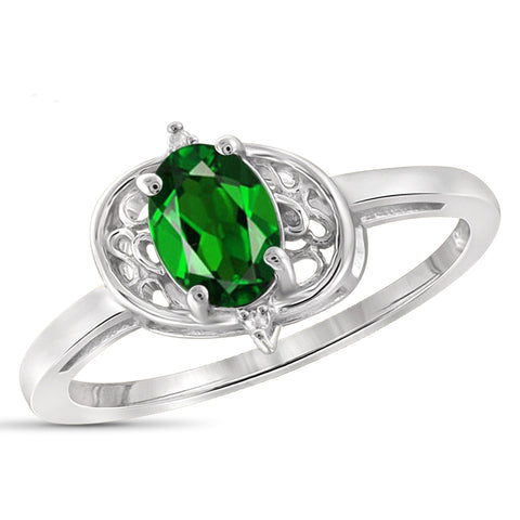 JewelonFire 0.80 Carat T.G.W. Chrome Diopside and White Diamond Accent Sterling Silver Ring - Assorted Colors