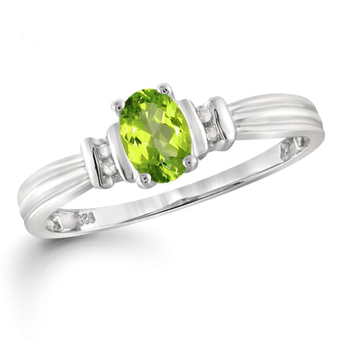 JewelonFire 1/2 Carat T.G.W. Peridot And White Diamond Accent Sterling Silver Ring - Assorted Colors