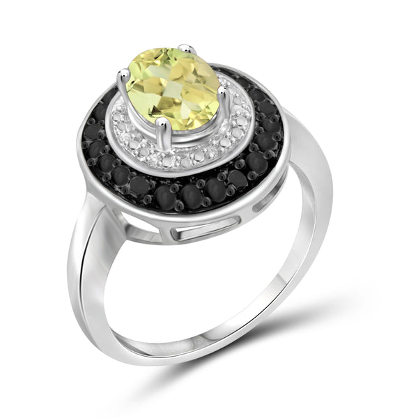 JewelonFire 1.00 Carat T.G.W. Lemon Quartz And 1/7 Carat T.W. Black & White Diamond Sterling Silver Ring - Assorted Colors