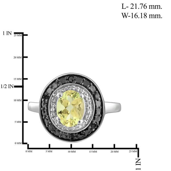 JewelonFire 1.00 Carat T.G.W. Lemon Quartz And 1/7 Carat T.W. Black & White Diamond Sterling Silver Ring - Assorted Colors