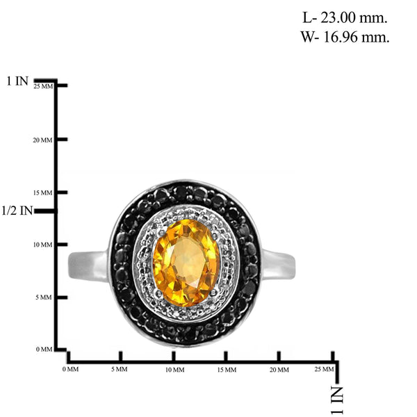 JewelonFire 1.00 Carat T.G.W. Citrine And 1/7 Carat T.W. Black & White Diamond Sterling Silver Ring - Assorted Colors