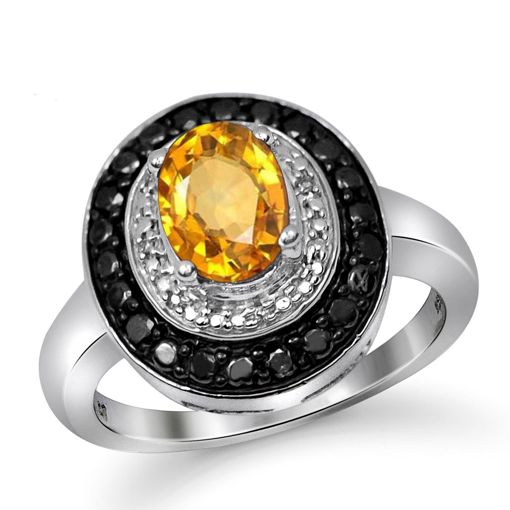 JewelonFire 1.00 Carat T.G.W. Citrine And 1/7 Carat T.W. Black & White Diamond Sterling Silver Ring - Assorted Colors