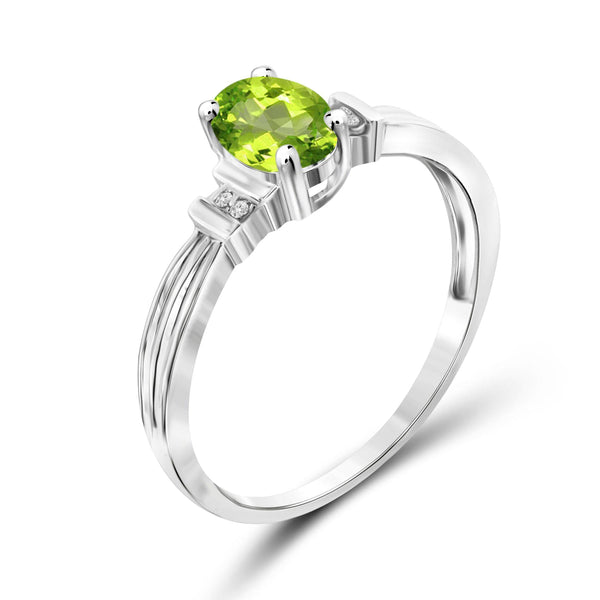 JewelonFire 3/4 Carat T.G.W. Peridot And 1/20 Carat T.W. White Diamond Sterling Silver Ring - Assorted Colors