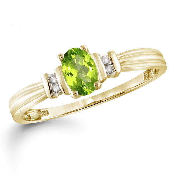 JewelonFire 3/4 Carat T.G.W. Peridot And 1/20 Carat T.W. White Diamond Sterling Silver Ring - Assorted Colors