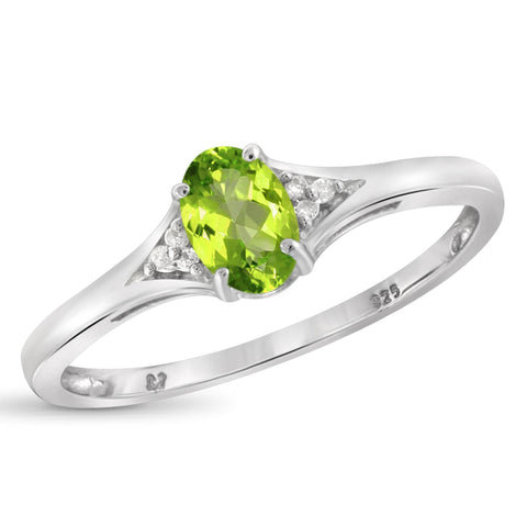 JewelonFire 1/2 Carat T.G.W. Peridot And White Diamond Accent Sterling Silver Ring - Assorted Colors