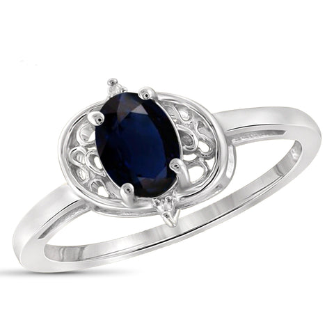 JewelonFire 1.00 Carat T.G.W. Sapphire and White Diamond Accent Sterling Silver Ring - Assorted Colors