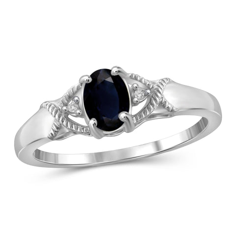 JewelonFire 0.60 Carat T.G.W. Sapphire and White Diamond Accent Sterling Silver Ring - Assorted Colors