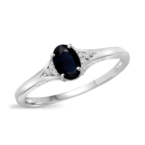 JewelonFire 0.60 Carat T.G.W. Sapphire and White Diamond Accent Sterling Silver Ring