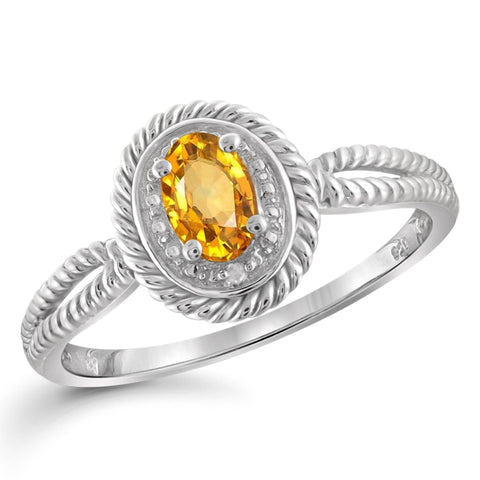 JewelonFire 1/2 Carat T.G.W. Citrine And White Diamond Accent Sterling Silver Ring - Assorted Colors