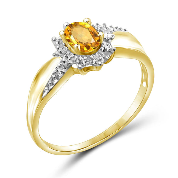 JewelonFire 1/2 Carat T.G.W. Citrine And White Diamond Accent Sterling Silver Ring - Assorted Colors