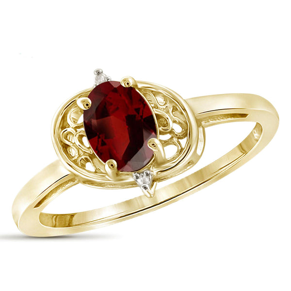 JewelonFire 1.00 Carat T.G.W. Garnet And White Diamond Accent Sterling Silver Ring - Assorted Colors