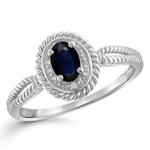 JewelonFire 0.60 Carat T.G.W. Sapphire and White Diamond Accent Sterling Silver Ring - Assorted Colors