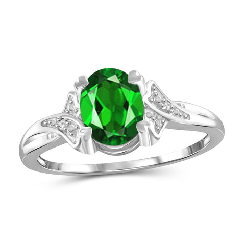 JewelonFire 1.15 Carat T.G.W. Chrome Diopside and White Diamond Accent Sterling Silver Ring - Assorted Colors