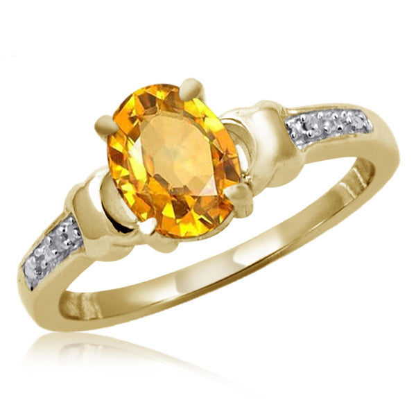 JewelonFire 1.00 Carat T.G.W. Citrine And White Diamond Accent Sterling Silver Ring - Assorted Colors