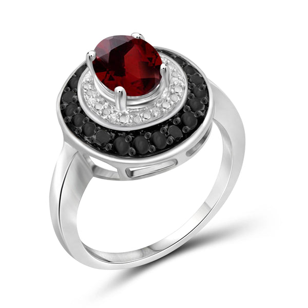 JewelonFire 1 1/2 Carat T.G.W. Garnet And 1/7 Carat T.W. Black & White Diamond Sterling Silver Ring - Assorted Colors