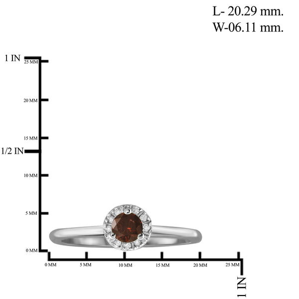 JewelonFire 1/4 Carat T.W. Red And White Diamond Sterling Silver Halo Ring