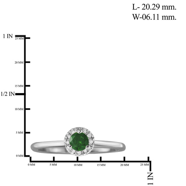 JewelonFire 1/4 Carat T.W. Green And White Diamond Sterling Silver Halo Ring