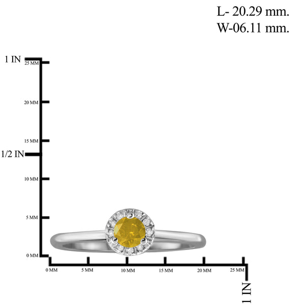 JewelonFire 1/4 Carat T.W. Yellow And White Diamond Sterling Silver Halo Ring