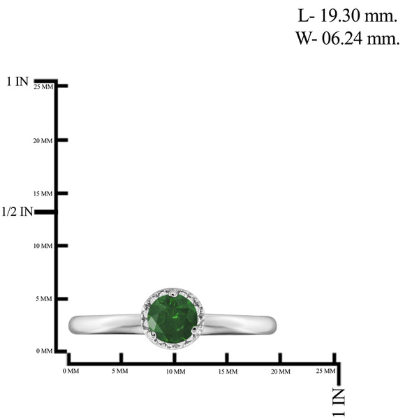 JewelonFire 1/2 Carat T.W. Green And White Diamond Sterling Silver Halo Ring