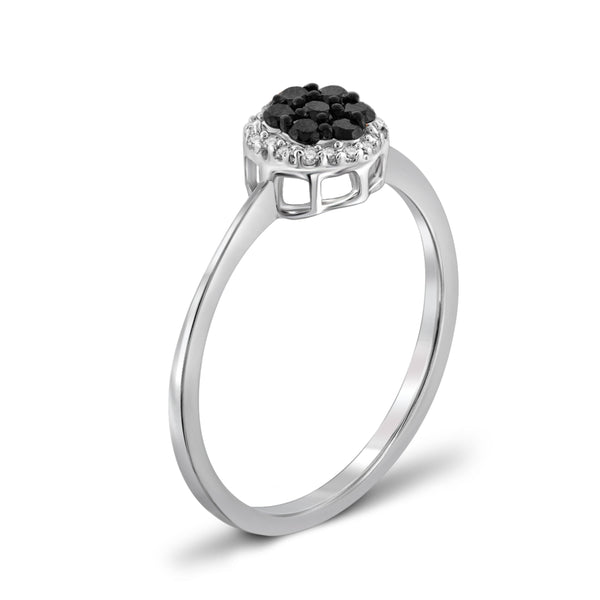 JewelonFire 1/4 Carat T.W. Black And White Diamond Sterling Silver Cluster Ring