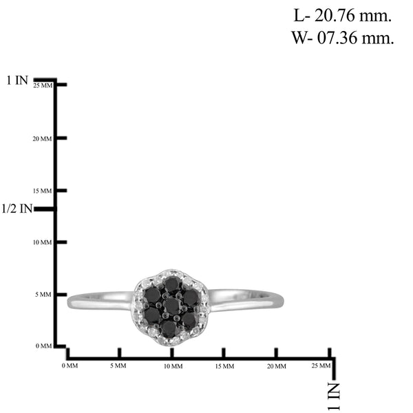 JewelonFire 1/4 Carat T.W. Black And White Diamond Sterling Silver Cluster Ring