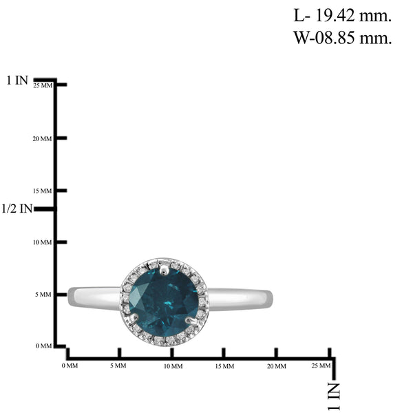 JewelonFire 1.00 Carat T.W. Blue And White Diamond Sterling Silver Halo Ring