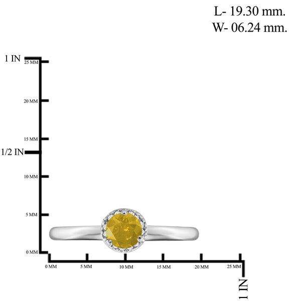 JewelonFire 1/2 Carat T.W. Yellow And White Diamond Sterling Silver Halo Ring