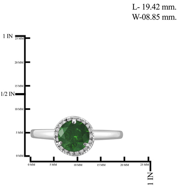 JewelonFire 1.00 Carat T.W. Green And White Diamond Sterling Silver Halo Ring