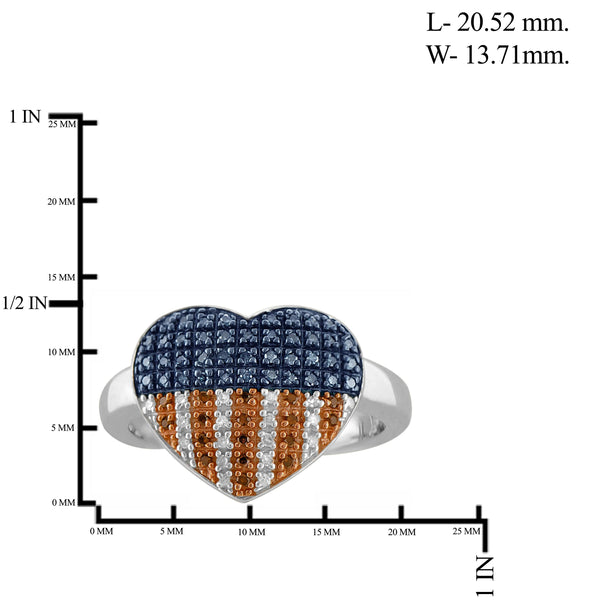 JewelonFire 1/4 Carat T.W. Multi Color Diamond Sterling Silver American Flag Heart Ring