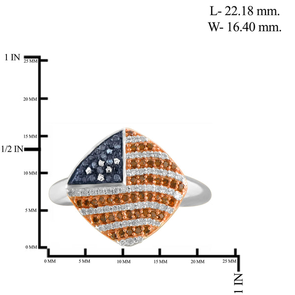 JewelonFire 1/3 Carat T.W. Multi Color Diamond Sterling Silver American Flag Ring