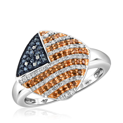 JewelonFire 1/3 Carat T.W. Multi Color Diamond Sterling Silver American Flag Ring