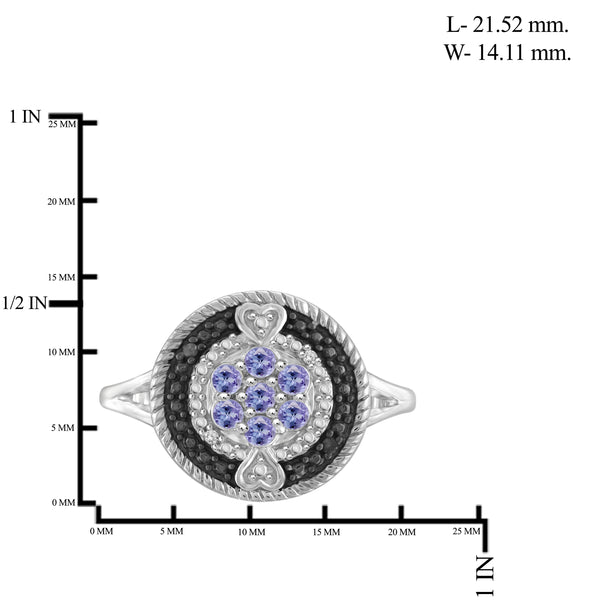 JewelonFire 1.10 Carat T.G.W. Tanzanite And 1/10 Carat T.W. Black & White Diamond Sterling Silver 3 Piece Jewelry Set - Assorted Colors