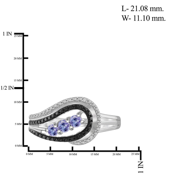JewelonFire 0.90 Carat T.G.W. Tanzanite And 1/20 Carat T.W. Black & White Diamond Sterling Silver 3 Piece Jewelry Set - Assorted Colors