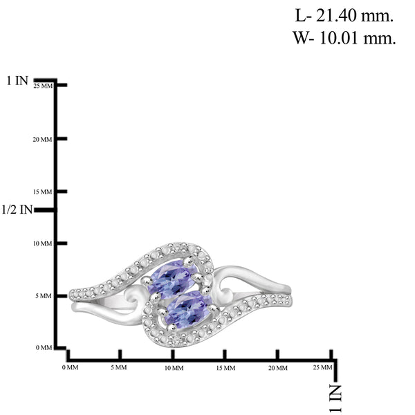 JewelonFire 1.90 Carat T.G.W. Tanzanite And 1/20 Carat T.W. White Diamond Sterling Silver 3 Piece Jewelry Set - Assorted Colors