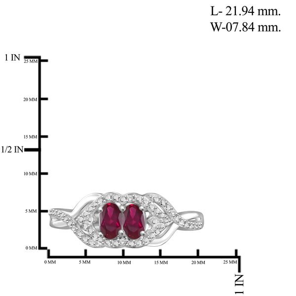 JewelonFire 2.00 Carat T.G.W. Ruby And 1/20 Carat T.W. White Diamond Sterling Silver 3 Piece Jewelry Set - Assorted Colors