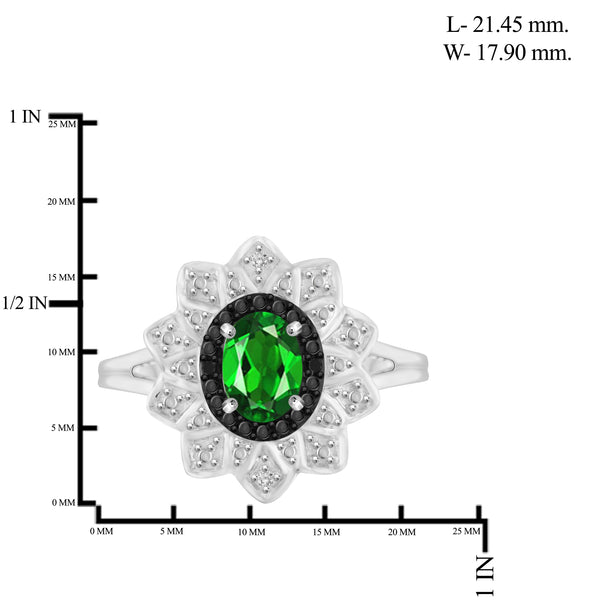 JewelonFire 2.70 Carat T.G.W. Chrome Diopside And 1/10 Carat T.W. Black & White Diamond Sterling Silver 3 Piece Jewelry Set - Assorted Colors