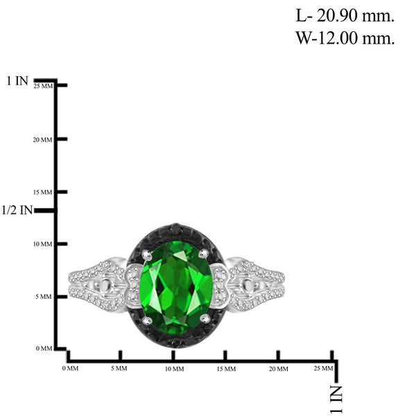 JewelonFire 4.70 Carat T.G.W. Chrome Diopside And 1/10 Carat T.W. Black & White Diamond Sterling Silver 3 Piece Jewelry Set - Assorted Colors